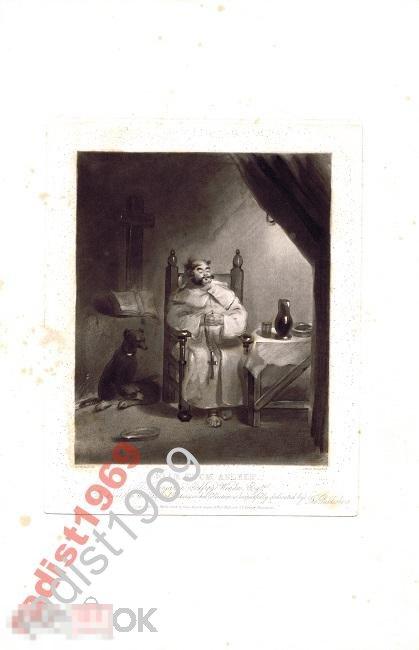ГРАВЮРА МЕЦЦО-ТИНТО 1834 г. СПЯЩИЙ МОНАХ. 