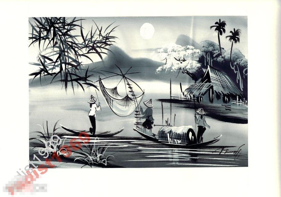 ВЬЕТНАМСКАЯ КАРТИНА МАСЛОМ НА ШЁЛКЕ. ПЕЙЗАЖ №6 