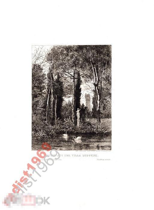 ГРАВЮРА 1881 г. ИТАЛИЯ. РИМ. УГОЛОК ВИЛЛЫ ЛУДОВИЗИ 