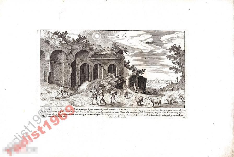 ГРАВЮРА 1660-1750 г. ИТАЛИЯ. РУИНЫ БЛИЗ МИЗЕНУМА (МИЗЕНО). МАРКО САДЕЛЕР!
