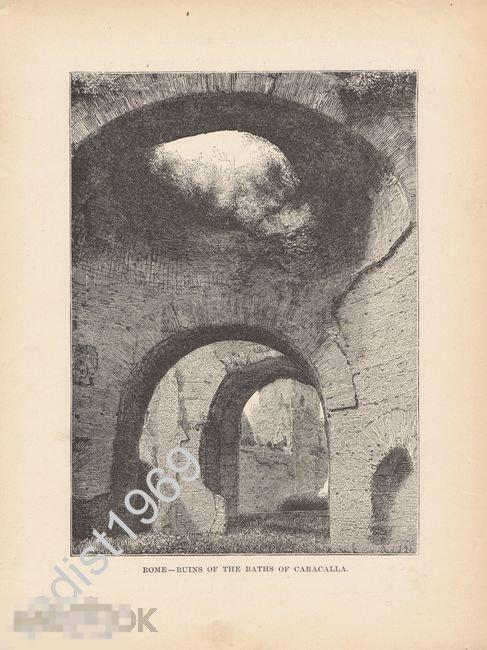 ГРАВЮРА 1892 г. ИТАЛИЯ. РИМ. ТЕРМЫ КАРАКАЛЛЫ, РУИНЫ 