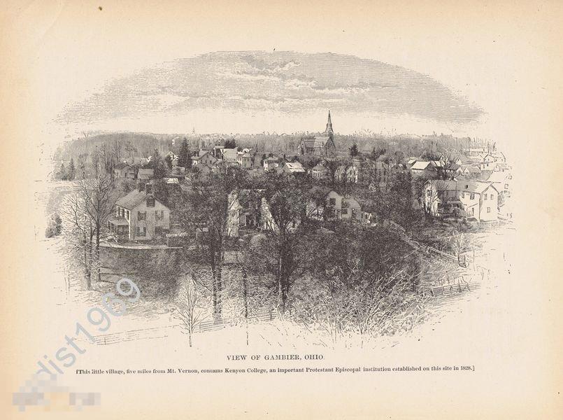 ГРАВЮРА 1892 г. США. ВИД НА ГАМБИЕР. ОГАЙО 