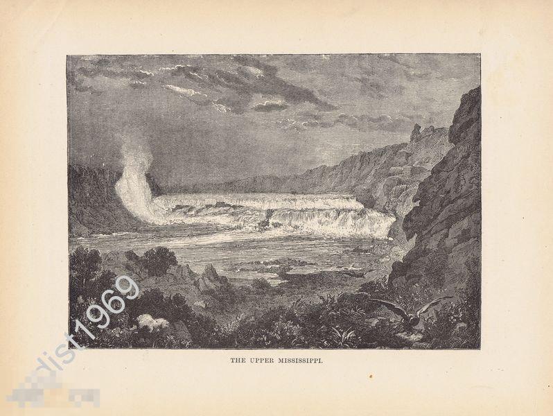 ГРАВЮРА 1892 г. США. РЕКА ВЕРХНЯЯ МИССИСИПИ 