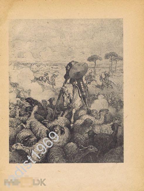 ЦИНКОГРАФИЯ 1935 г. ДОБЛЕСТНАЯ АТАКА. ОВЦЫ. ГЮСТАВ ДОРЕ, СЕРВАНТЕС `ДОН КИХОТ` 