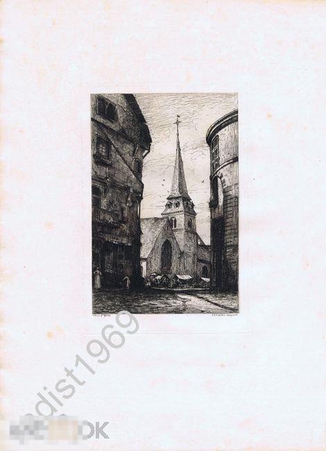 ГРАВЮРА 1872 г. ТАНКРЕД АБРАХАМ `ШАТО-ГОНТЬЕ И ОКРЕСТНОСТИ`. ФРАНЦИЯ. ЦЕРКОВЬ СЕН-РЕМИ 