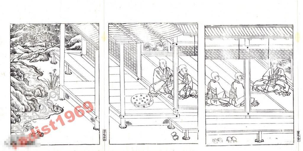 ЯПОНСКАЯ ГРАВЮРА 1690? г. МОНАСТЫРСКАЯ КНИГА 2 