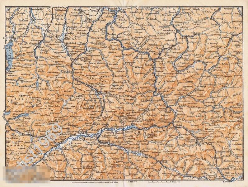 ГЕОГРАФИЧЕСКАЯ КАРТА 1912 г. АВСТРИЯ. ВЕРХНЯЯ ШТИРИЯ. БЕДЕКЕР 