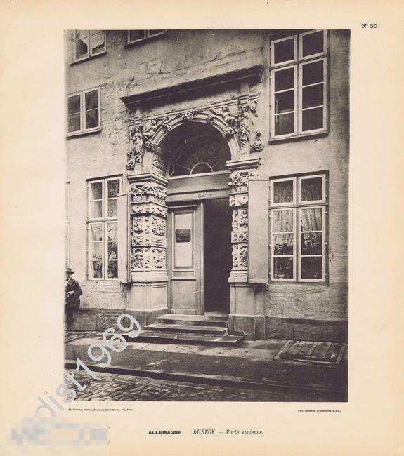 ФОТОТИПИЯ 1896 г. ГЕРМАНИЯ. ГОРОД ЛЮБЕК. СТАРЫЕ ДВЕРИ. АРХИТЕКТУРА 