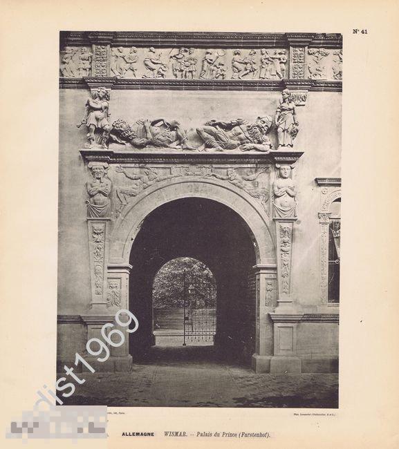 ФОТОТИПИЯ 1896 г. ГЕРМАНИЯ. ГОРОД ВИСМАР. ВОРОТА РЕЗИДЕНЦИИ ГЕРЦОГОВ ФЮРСТЕНХОФ. АРХИТЕКТУРА 