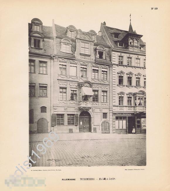 ФОТОТИПИЯ 1896 г. ГЕРМАНИЯ. ГОРОД НЮРНБЕРГ. ВИД НА ДОХОДНЫЙ ДОМ. АРХИТЕКТУРА 