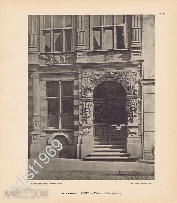 ФОТОТИПИЯ 1896 г. ГЕРМАНИЯ. ГОРОД БРЕМЕН. ДЕТАЛЬ СТАРОГО ДОМА. АРХИТЕКТУРА 
