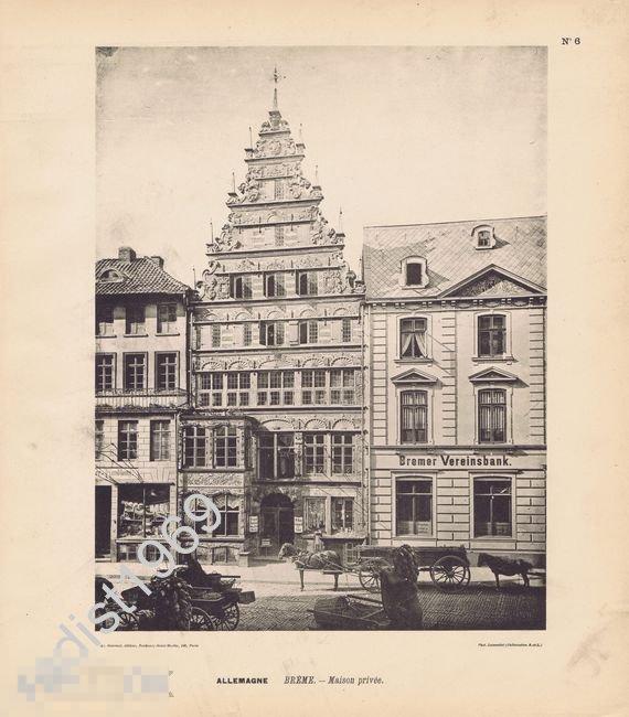 ФОТОТИПИЯ 1896 г. ГЕРМАНИЯ. ГОРОД БРЕМЕН. ЧАСТНЫЙ ДОМ 2. АРХИТЕКТУРА 