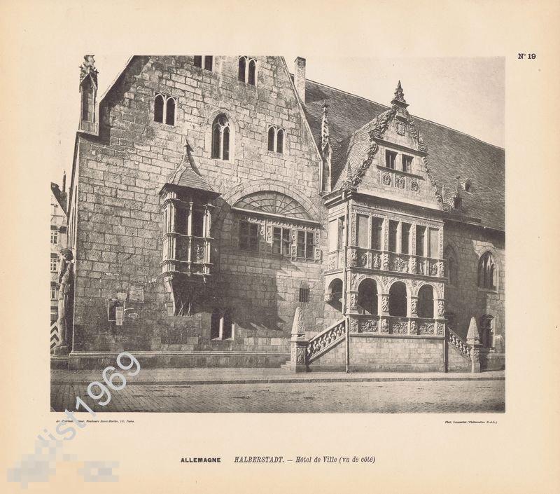 ФОТОТИПИЯ 1896 г. ГЕРМАНИЯ. ГОРОД ХАЛЬБЕРШТАДТ. ВИД СБОКУ НА РАТУШУ. АРХИТЕКТУРА 