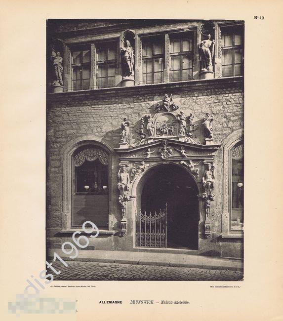 ФОТОТИПИЯ 1896 г. ГЕРМАНИЯ. ГОРОД БРАУНШВЕЙГ. СТАРЫЙ ДОМ 3. АРХИТЕКТУРА 