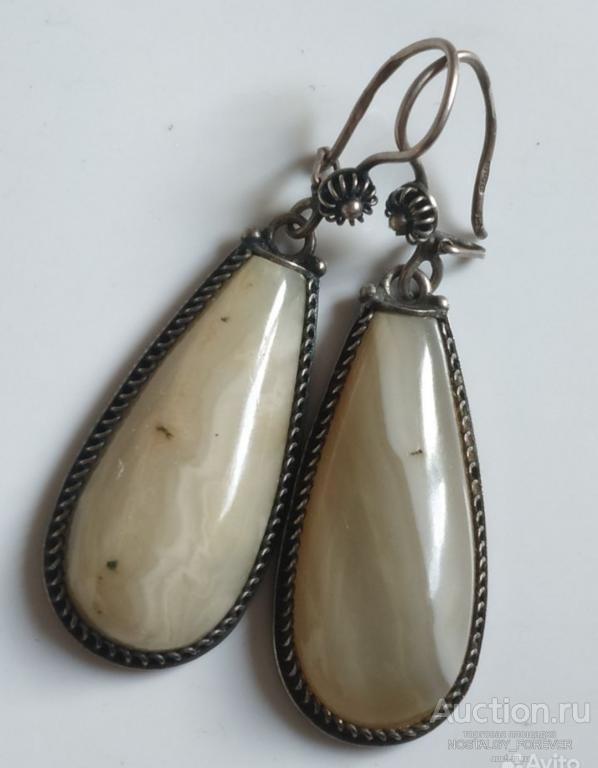 Серьги серебро 875 АГАТ СССР Свердловск Урал 1970г