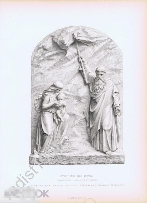 ГРАВЮРА 1875 г. МОИСЕЙ УДАРЯЕТ В СКАЛУ ЖЕЗЛОМ. ХСА. СКУЛЬПТУРА, БИБЛИЯ 