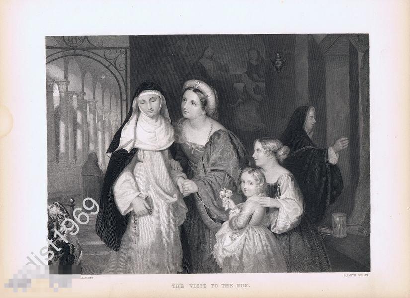 ГРАВЮРА 1875 г. ВИЗИТ К МОНАХИНЕ. ХСА. ДЕТИ 