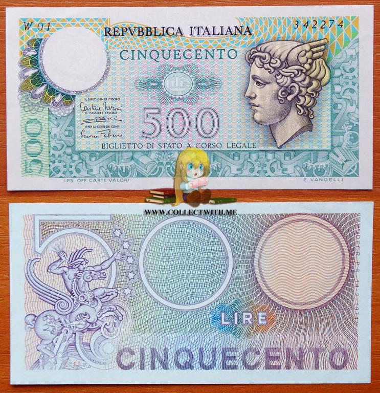 Италия 500 лир 1974 Замещенка UNC- Bl.555sp