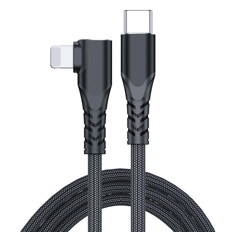USB-C кабель PD 20W с угловым разъемом 8 pin для iPhone / iPad (Black)
