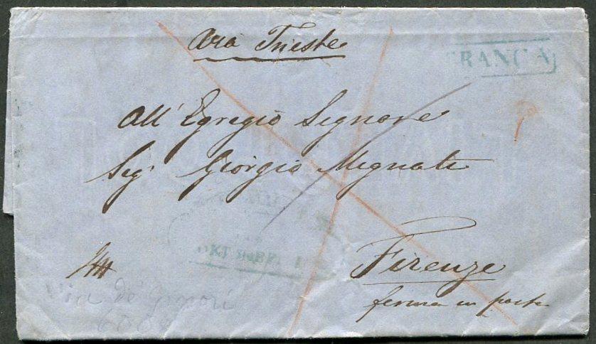 Греция 1858 Ионические острова британский протекторат домарочное письмо шт. КЕФАЛИНИЯ ⇒ Флоренция