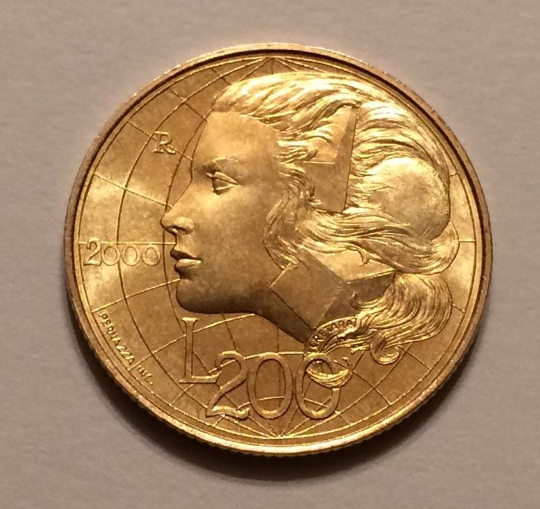 САН-МАРИНО 200 ЛИР 2000 ЗНАНИЯ XF+/UNC