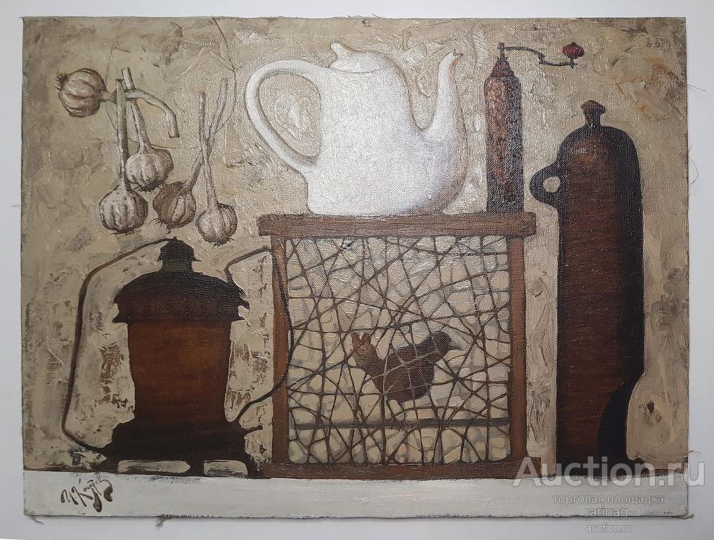 Игорь Коцарев - "Натюрморт с чесноком и птицей." х/м; 1995г
