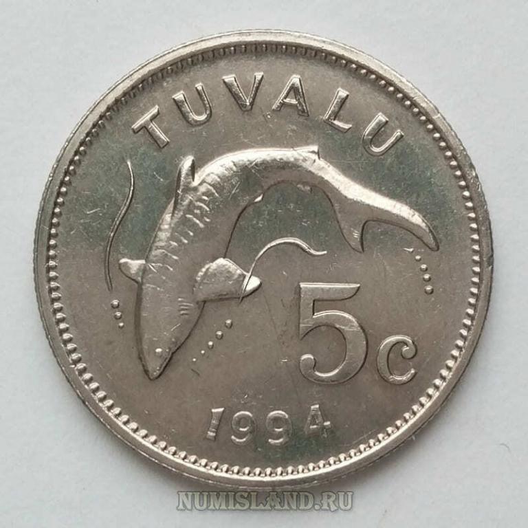 Тувалу 5 центов 1994 UNC Тигровая акула