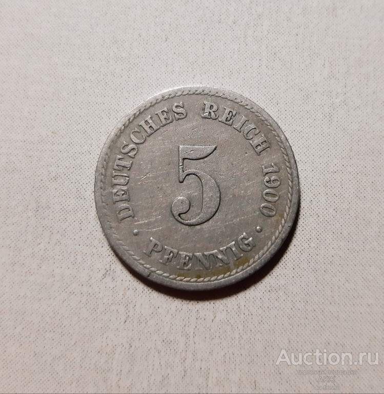 5 пфеннингов 1900 год "А". Германия. Пфенниг.