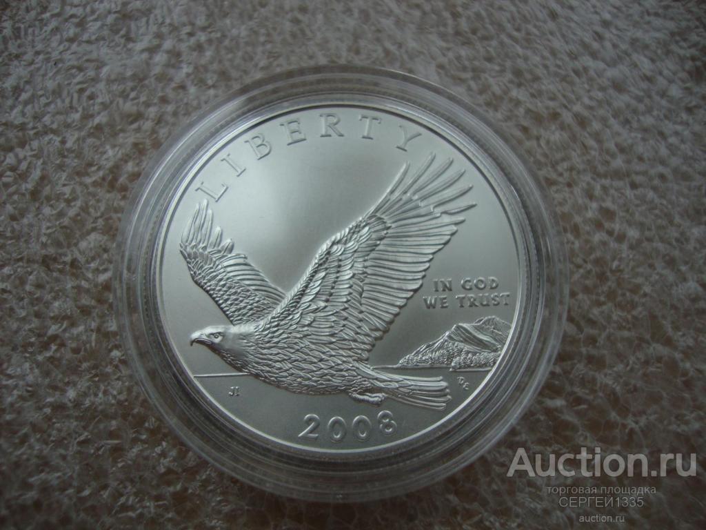 США 1 доллар 2008 Белоголовый орлан птица P UNC СЕРЕБРО