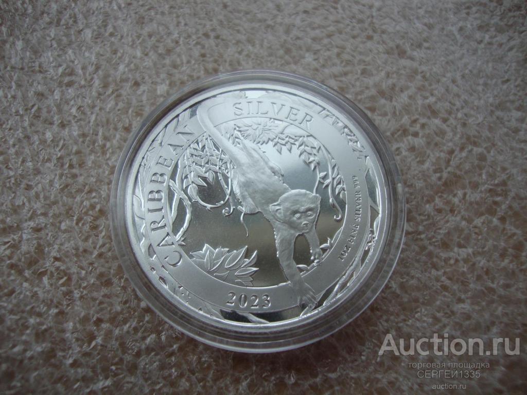 Барбадос 1 доллар 2023 Карибская зеленая обезьяна Мартышка СЕРЕБРО