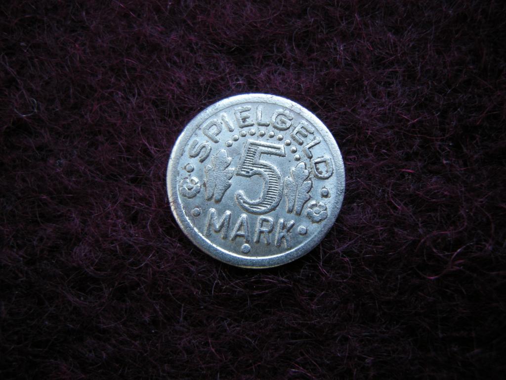 Германия жетон 5 Mark spielgeld игровой, сталь, магнит, на аверсе земной шар РЕДКИЙ!