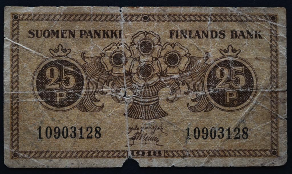 Финляндия 25 пенни 1918 год.Нодорвана.