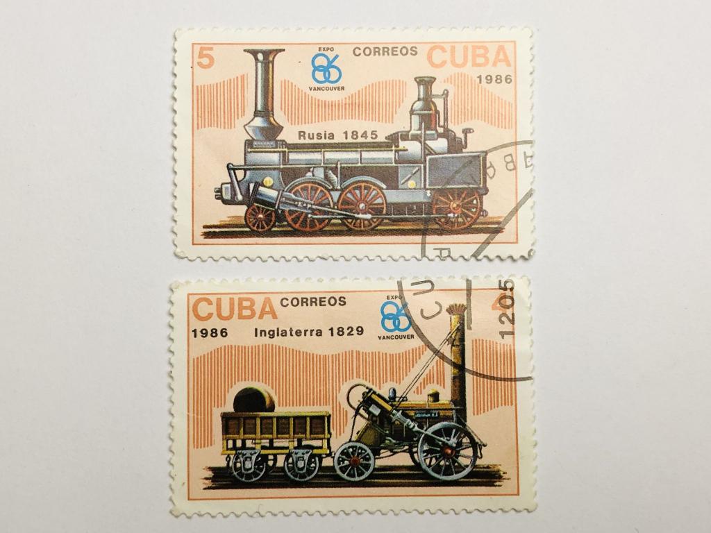 Транспорт. Локомотивы. Неполная серия. Автомобили. Куба. 1986. Mi: CU 3018-3019. Гашен