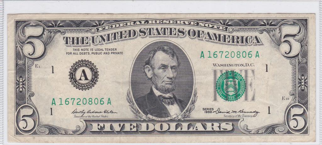 Как выглядят новые 5 долларов 5 долларов США 1969 FRN Fr.1969-A - покупайте на Auction.ru по выгодной цене. Ло