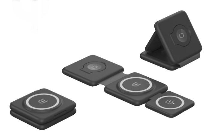 Складное беспроводное магнитное зарядное устройство 3 в 1 magnetic wireless foldable 15W (Black)