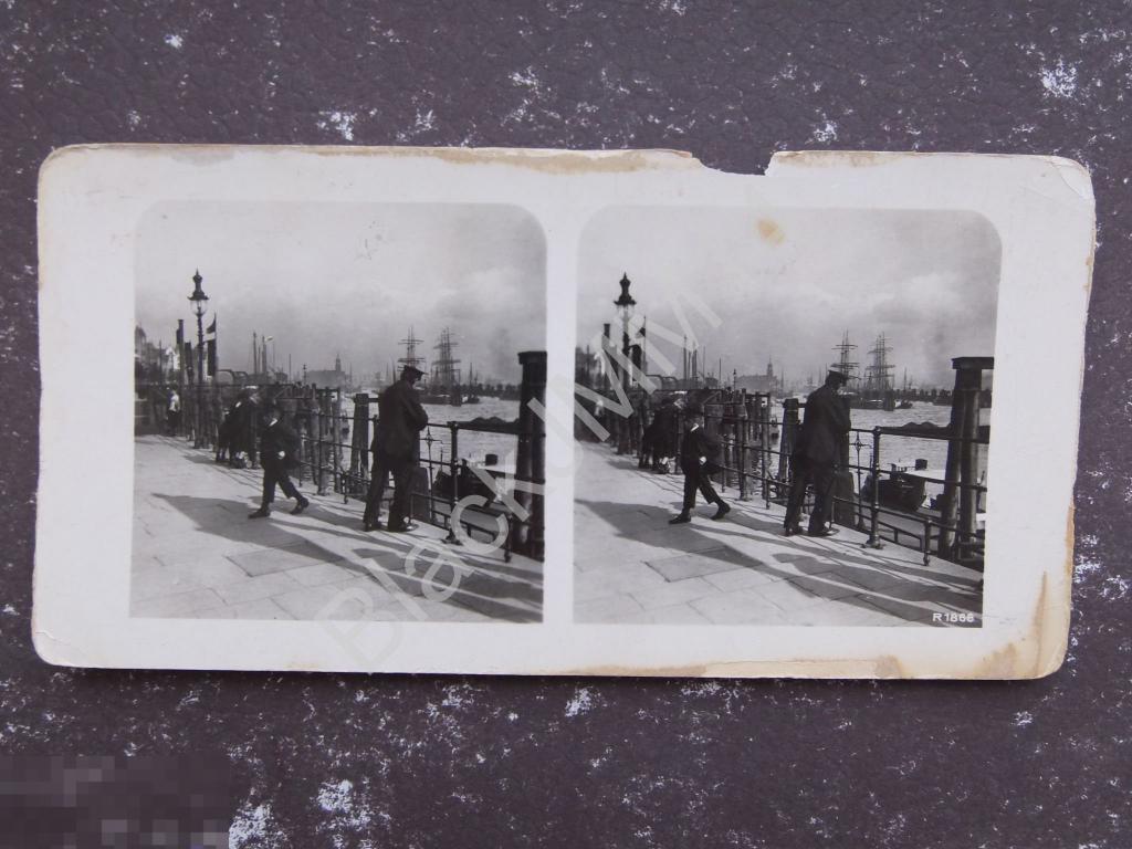 1905 г. Стерео фотография Фото Гамбург. Мост. Порт. Корабли. 