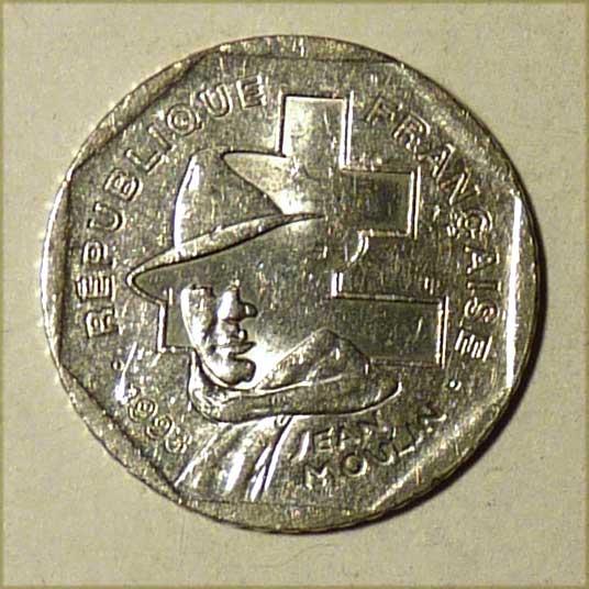 Франция 2 франка 1993 года Жан Мулен 50 лет национальному движению сопротивления