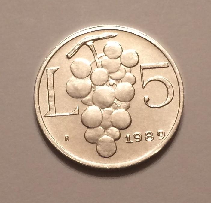 САН-МАРИНО 5 ЛИР 1989 ВИНОГРАД UNC