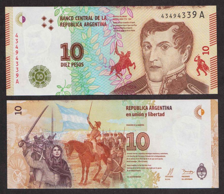 Аргентина 10 Песо 2016 P360 UNC (ПРЕСС)