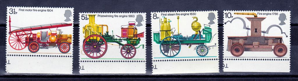 Марки Великобритания Англия 1974 г. Паровые автомобили Серия 4 марки MNH ** Транспорт