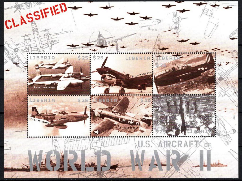 Либерия,2001,Ми-3966-77(2 к/б)**Авиация США во II МВ