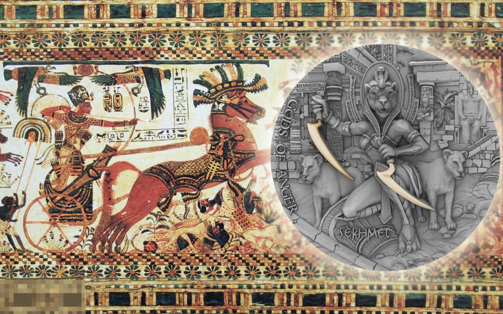 * Ниуэ 5 долларов 2021 Богиня Сехмет * Sekhmet * Серия 'Боги Гнева' * Египет * Позолота * Серебро2oz