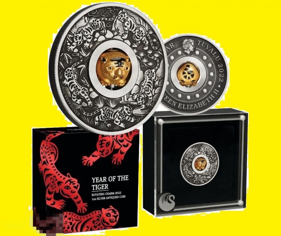 * Тувалу 1 доллар 2022 Год Тигра * Тигр * Шармик - тигрик - вращается * Серебро 1 унция