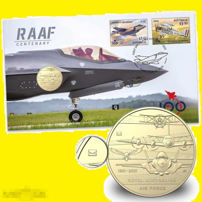 * Австралия 1 доллар 2021 Royal Australian Air Force * Самолет * Mintmark 'Envelope' * РЕДКАЯ !