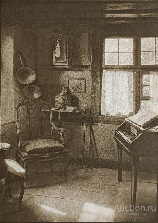 "Интерьер" меццо-тинто E. Weingartner / Bruckmann 1910-е годы