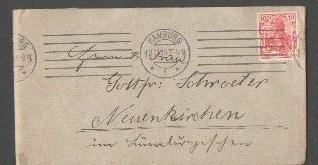 Конверт Германия 1913 марка гашение письмо Hamburg