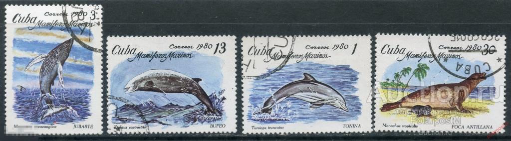 КУБА 1980 2483-2486 Морские млекопитающие. КИТЫ. ДЕЛЬФИНЫ, ТЮЛЕНИ 