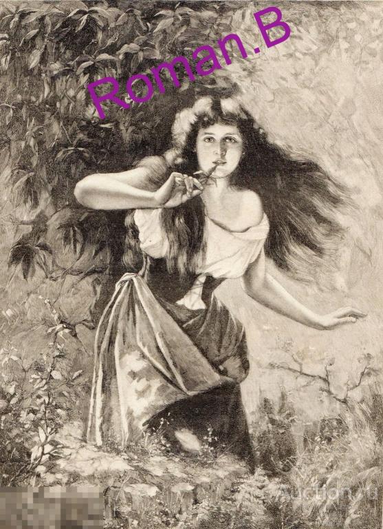 СЧАСТЬЕ Цветы Девушка Женщина портрет Эротика Иллюстрация Российская Империя До 1917 года. 