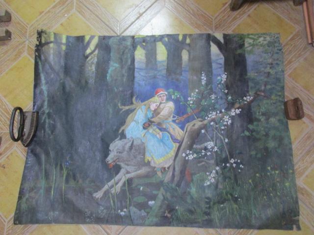 КАРТИНА. ХОЛСТ. .ИВАН - ЦАРЕВИЧ НА СЕРОМ ВОЛКЕ. СТАРИННАЯ.     СК