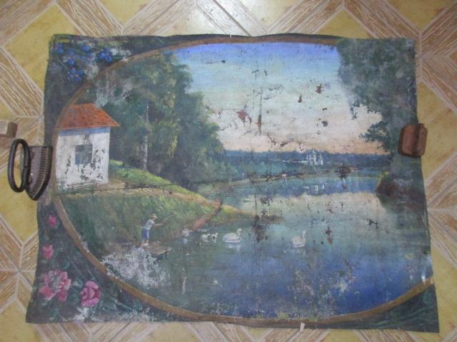 КАРТИНА. ХОЛСТ. МАЛЬЧИК. ОЗЕРО. РЫБАЛКА.    СК